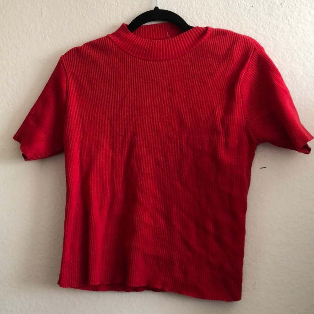Vintage 90s Knit Stitches Red High Neck Blouse